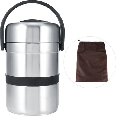Produktbild von Tragbare Edelstahl-Lunchbox C Mehrschichtige, isolierte Thermo-Essensbox mit Besteck, 1,8L Kapazit?t fr Bro & Reisen