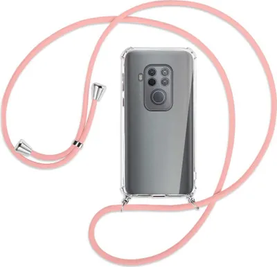 Produktbild von Handykette Backcover-Schutzhülle mit Band (Metall silberfarben) für Motorola One Zoom, One Pro - rosa