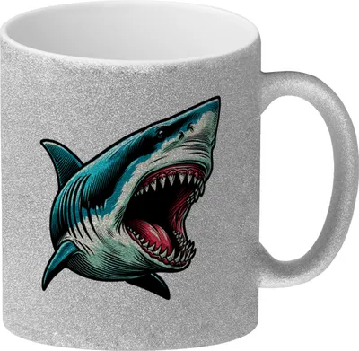 Produktbild von Weißer Hai Comic Glitzer-Kaffeebecher