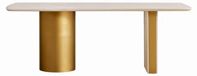 Image de Une table à manger élégante avec une colonne dorée et un design t moderne