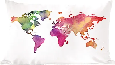 Produktbild von MuchoWow® Zierkissen Sofakissen Wohnzimmer Dekokissen 50x30 cm Weltkarte - Aquarell - Regenbogen - Wohnzimmerdekoration - Polster mit Photo
