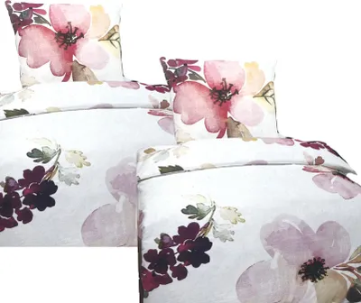 Produktbild von Hochwertige Baumwolle Bettwäsche Blumen Weiß Rosa 135x200 80x80cm: 4 tlg.