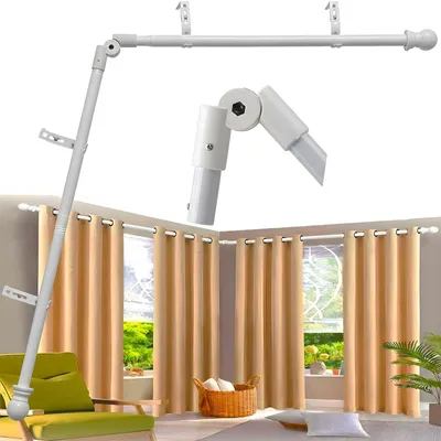 Obrázek produktu pro Robustní L-tvarová záclonová tyč, nastavitelná v rozsahu 2,5–345,4 cm, s 180° spojkou