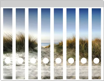 Produktbild von Wallario Ordnerrücken Sticker, selbstklebend für schmale Ordner, 8 Stück, Motiv Weg durch die Dünen zum Strand am Meer