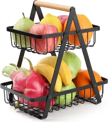 Produktbild von Famanu Obstständer 2 Etagen - Abnehmbarer Obsthalter - Küchen Aufbewahrungskorb - Gemüse Rack - Snacks Behälter