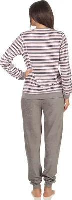 Produktbild von Edler Damen Frottee Pyjama langarm Schlafanzug mit Bündchen in Streifenoptik - 291 13 569 ; rosa , 44