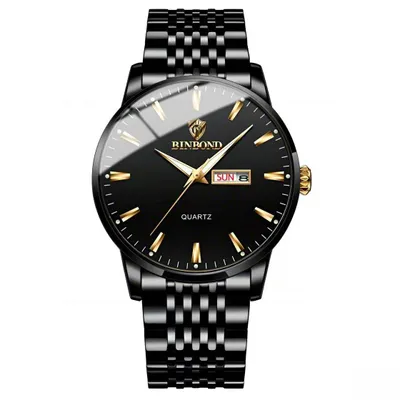 Produktbild von Quarzuhr Edelstahl Armbanduhr, Herrenuhr, Automatikuhr mit 5ATM (schwarz, Geschenk für Männer, (mit Bandkürzer und Uhrenbox)