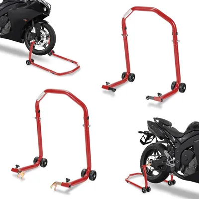 Produktbild von ISOISL Motorrad Montageständer Set vorne hinten Rot U-Form 2-teilig
