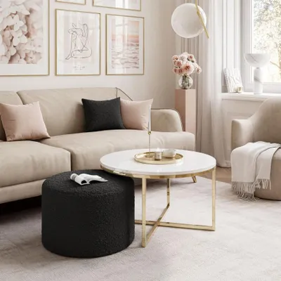 Produktbild von Couchtisch CIRI-X mit Hocker Gold Chrom/ weiß hochglanz ascot black