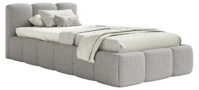 Obrázok produktu pre Selsey Cloudy Low – čalúnená posteľ 90 x 200 cm, úložný priestor a rošt, šenilová tkanina v svetlosivej farbe