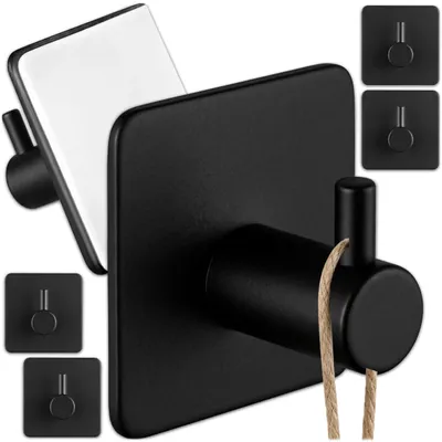 Immagine prodotto di KRUMAD 6 ganci autoadesivi neri, ganci da parete senza foratura, ganci adesivi per bagno, cucina, corridoio, asciugamani e vestiti