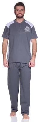 Produktbild von Herren Pyjama Sommer Schlafhose und Shirt kurz-arm; Grau M