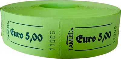 Produktbild von TAMLED Bonrolle 5,00 € grün 1000 Abrisse perforiert fortlaufend nummeriert