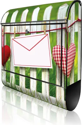 Produktbild von banjado Design Briefkasten Stahl schwarz mit Zeitungsfach pulverbeschichtet "Gartenzaun" 38x46x12,5cm & 2 Schlüssel - Postkasten A4 Einwurf inkl. Montagematerial [BKSCH 10375]