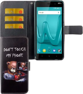 Produktbild von Handyhülle Tasche für Handy Wiko Lenny 4 Plus Schriftzug Bär mit Kettensäge