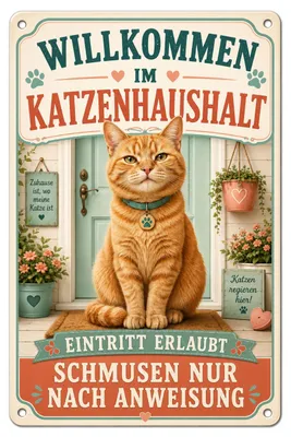 Produktbild von Blechschild Willkommen im Katzenhaushalt – Schmusen nur nach Anweisung 20 x 30 cm Haustür AstraDesign