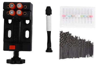 Productafbeelding van Set van 60 handboormachines, inclusief spiralboren van 0,3 tot 2 mm, en een mini-bankschroef voor fijn houtwerk