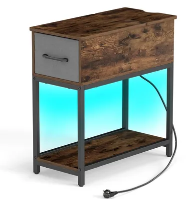 Obrázek produktu pro Tenký noční stolek s LED světly a nabíjecí stanicí