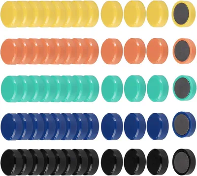 Imagen del producto de Imanes redondos para nevera, 60 unidades, 5 colores, para pizarras magnéticas