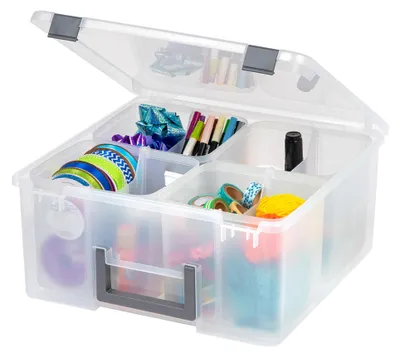 Produktbild von Iris Ohyama, Tragbare Aufbewahrungsbox 18,9L mit Griff, Transparenter Organizer mit 4 herausnehmbaren Fächern & Trennwänden, Aufbewahrungsboxen für Lego und Basteln, DCB-4
