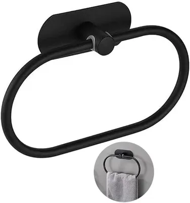 Produktbild von PolkaHome® Handtuchring ohne Bohren, Ovaler Handtuchhalter aus Edelstahl, Selbstklebend, Matt Schwarz, 180° Drehbar, für Bad, Küche,