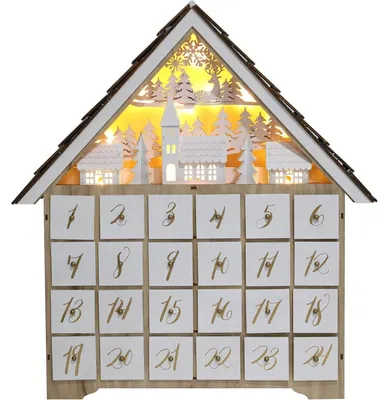 Productafbeelding van Adventskalender van hout met 24 lades en LED-verlichting
