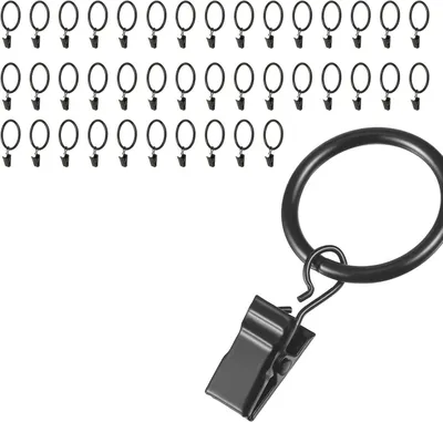 Obrázek produktu pro Kroužky na závěsy s klipy, 40 kusů, vnitřní průměr 32 mm, černé barvy, vhodné do koupelen a kuchyní