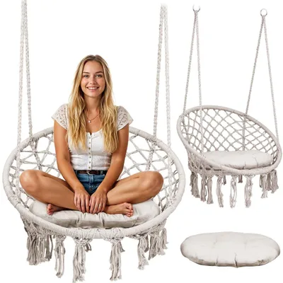 Obrázek produktu pro Závěsné zahradní houpací křeslo BOHO béžové