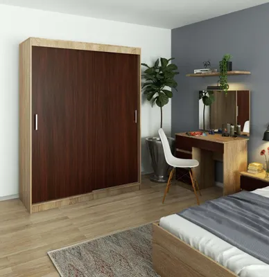 Obrázok produktu pre Priestranná šatníková skriňa 150 cm VALESTRA - dub sonoma / wenge