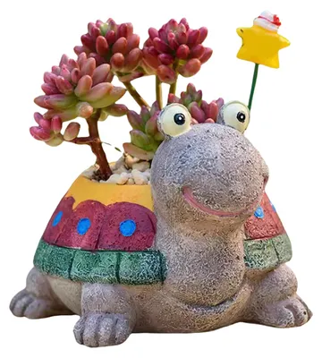 Produktbild von Bunter Blumentopf in Schildkrötenform aus Kunstharz im Cartoon-Stil, dekorativer Pflanzkübel für drinnen und draußen