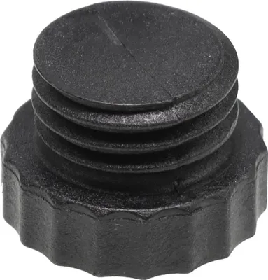 A black plastic cap with screw threads.