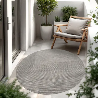 Produktbild von In- & Outdoor Teppich Flachgewebe einfarbig modern wetterfest für Terrasse Küche Grösse 120 cm Rund