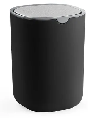 Image de Poubelle en acier inoxydable noir, capacité de 1,5 litre, avec couvercle basculant | Noir | 11,6 x 11,6 x 15,8 cm