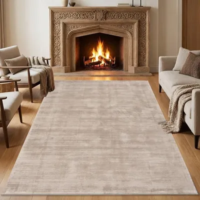 Produktbild von TapisTrend Designerteppich Beige 160x230 cm Moderner Viskoseteppich mit Ton-in-Ton-Bürsteneffekt für Wohnzimmer, Schlafzimmer und Esszimmer