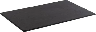 A rectangular black slate serving platter is shown from a slightly elevated angle against a white background.