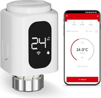 Obrázek produktu pro WiFi radiátorový termostat, bez nutnosti rozbočovače, Smart TRV, hlasové ovládání (Alexa, Google Assistant), úspora energie