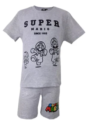 Produktbild von Super Mario Schlafanzug Pyjama kurz - Größe 104 bis 152 – Grau / 104