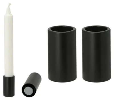 Produktbild von Novaliv 2x Stabkerzenhalter magnetisch SCHWARZ 2,8x5cm Kerzenständer Magnet Kerzenhalter Tafelkerzen Stabkerzen Tischdekoration Weihnachten Dekotablett Adventskranz candle holder Wohnzimmerdeko
