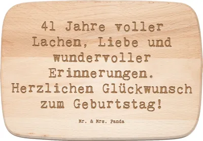 Produktbild von Mr. & Mrs. Panda Holzschneidebrett Spruch 41. Geburtstag Freude - Transparent - Geschenk, vesperbrett, Holzbrett, Happy Birthday, Schneidebrett, Herzlichen Glückwunsch