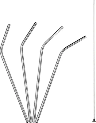 Image de Lurch Pailles courbes tendance en acier inoxydable -21,5 cm argent (4 pcs + brosse)