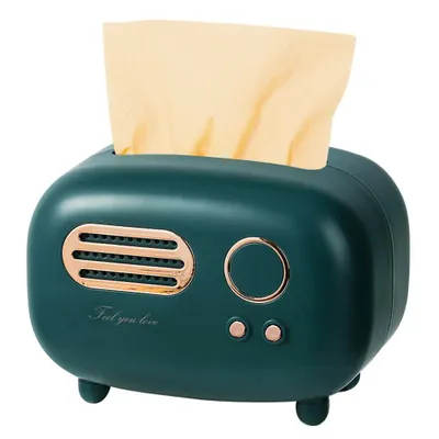 Immagine prodotto di Scatola per fazzoletti modello radio retrò, porta tovaglioli, pratico portacarte da scrivania alla moda per cucina, soggiorno, camera da letto