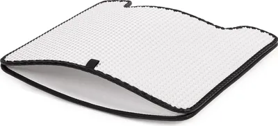 A white cat litter mat with a black border is shown on a white background.