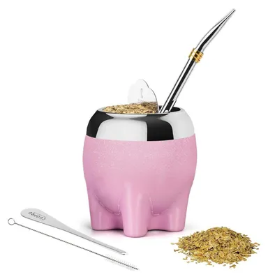 Produktbild von Yerba Mate Tasse 5-in-1 Set Rosa Pink 153 ml mit Bombilla und Teeformer