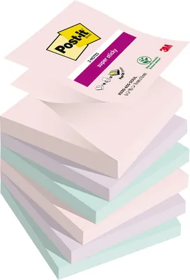 Produktbild von Haftnotiz Super Sticky Z-Notes Soulful Collection 76 x 76 mm (B x H) je 2 x rosa flieder mint 90 Bl./Block 6 Block/Pack.