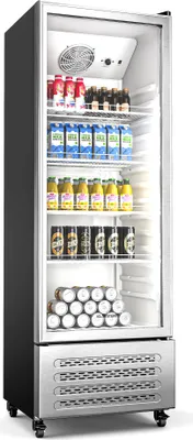 Image de Klarstein GrandCooler 270 L réfrigérateur à boissons - Vitrine Réfrigérée avec Porte Double Vitrage, Porte aluminium, Éclairage LED Blanc/Bleu, Thermostat 0°C à 10°C, 4 Étagères, Roues Pivotantes