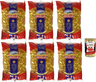 Produktbild von Divella Pasta 100% Italienisch Lumache 50, Nudeln aus Hartweizengrieß, Kochen 8 Minuten 6x 500g + Italian Gourmet polpa 400g