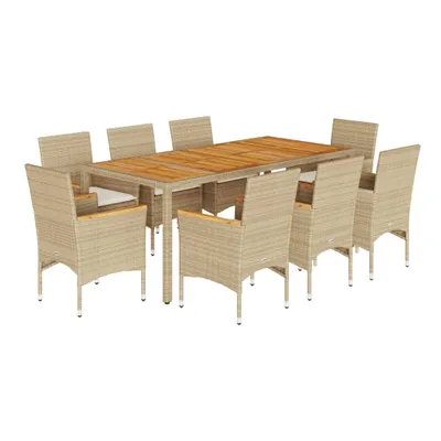 Produktbild von 9-tlg. Garten-Essgruppe mit Kissen Beige Poly Rattan Akazie