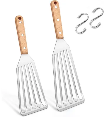 Produktbild von Pfannenwender Set Edelstahl 2 Stück Schlitzwender Hitzebeständig Holzgriff