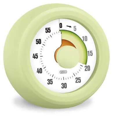 Produktbild von Visueller Timer für Kinder, 60-Minuten Countdown für Klassenzimmer Büro Küche, Schreibtisch Timer Kinder Zeitmanagement Tools mit leisem Betrieb, Avocado-Muster (Gras Grün)
