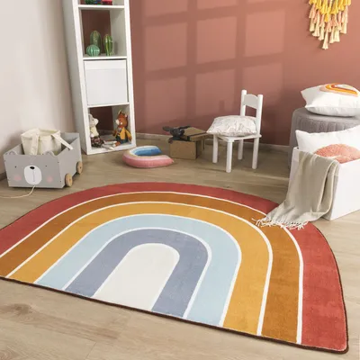 Produktbild von TT Home Babyzimmer Teppich Rund Kinderzimmer Waschbar Regenbogen Sonne Größe 120x160 cm Regenbogen-Form